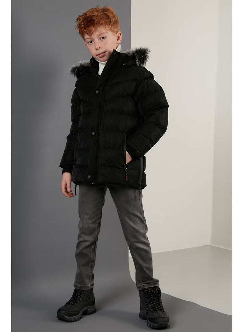 Lela Plush Lined Faux Fur Collar Removable Hooded Winter Coat Boys' Coat 5761906 - Image 1